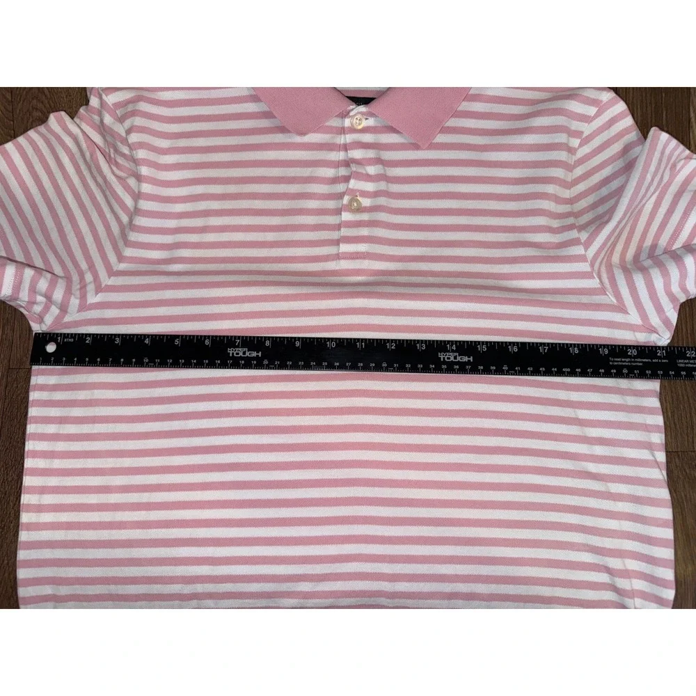 Banana Republic Mens L Pink‎ White Striped Pique Polo Shirt Standard Fit 887858